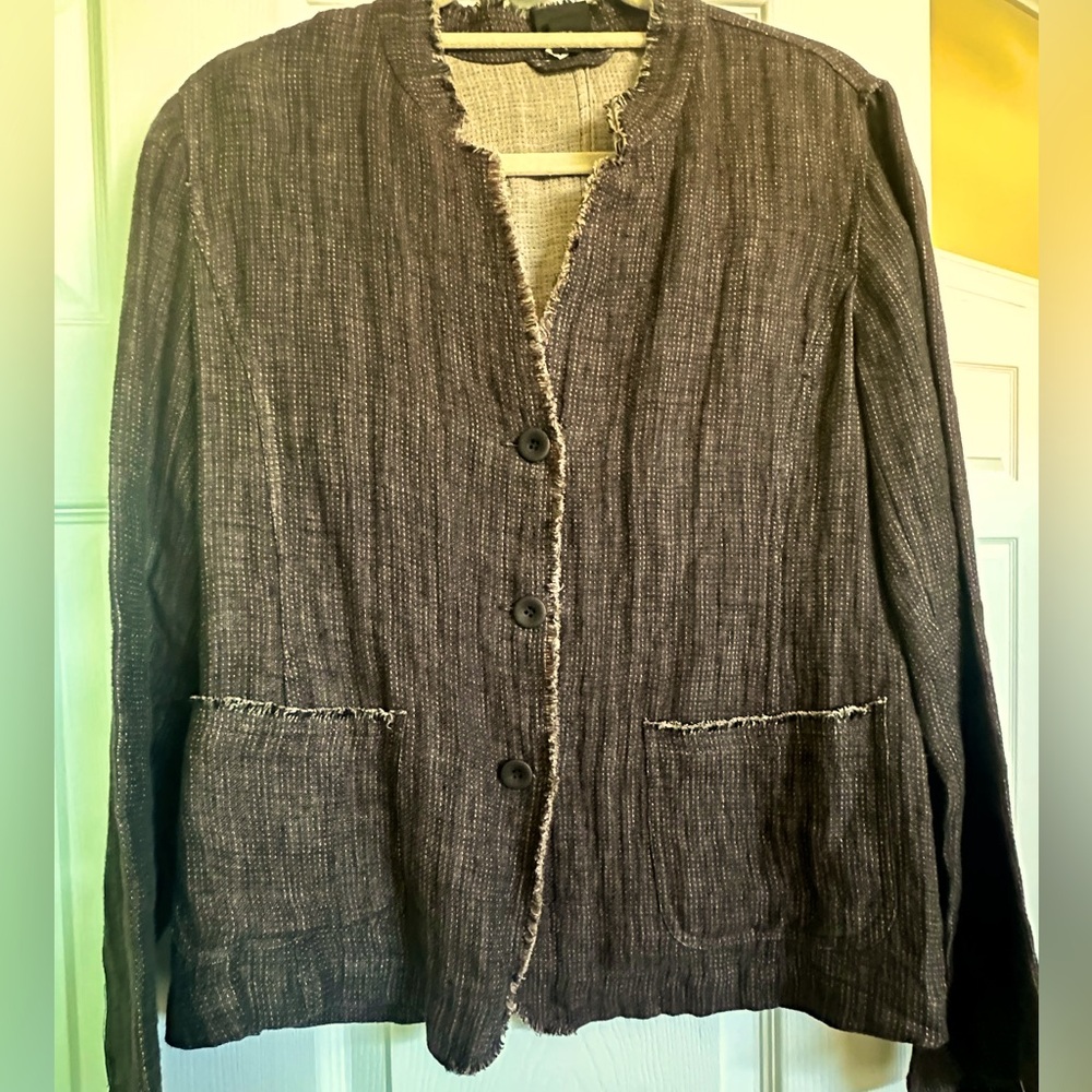 Eileen Fisher Brown blazer jacket Sz Sm Textured loose weave material.